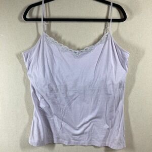 Eddie Bauer‎ NWT Lace Trim Cami Women XL Lavender Pima Cotton Built in Shelf Bra